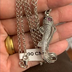 Fish Necklace Zircons Pendant with S925 Chain 90cm